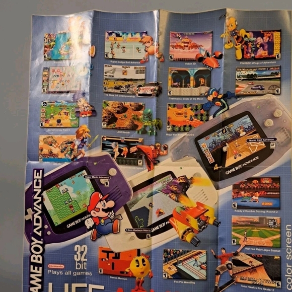 Game Boy Advance GBA Poster Insert Authentic RARE Nintendo Pokemon Tony Hawk Cb3